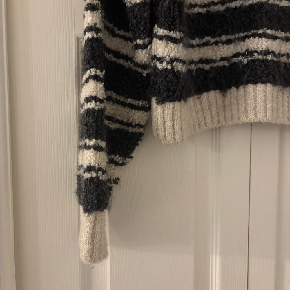 MAEVE ANTHROPOLOGIE Striped Polo Sweater in Black and White with Buttons - Picture 7 of 10